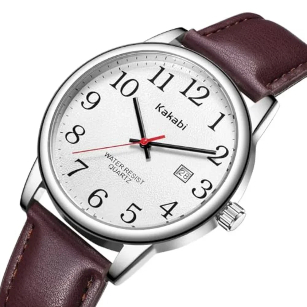 40mm Analog Leather Watch with Date Window, Water Resistant Unisex Timepiece